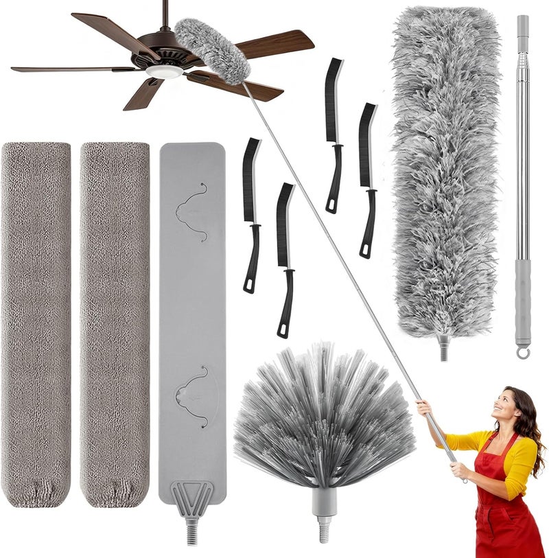 MimAuto 100-inch Duster with Extension Pole, 9-in-1 Cobweb Duster Kit Includes Spider Web Brush & Flat Gap Cleaner for High Ceiling, Fan, Under Appliances, Car, Home Deep Cleaning - Image 1